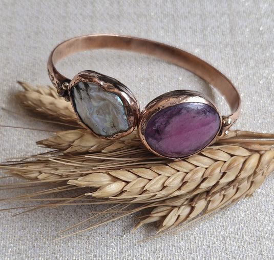 Handcrafted Copper Cuff Bracelet with Natural Gemstones