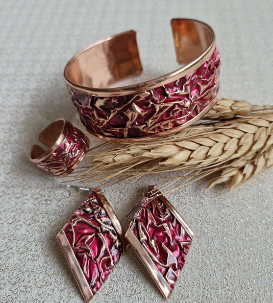 Handcrafted Copper Jewelry Set – Cuff & Earrings