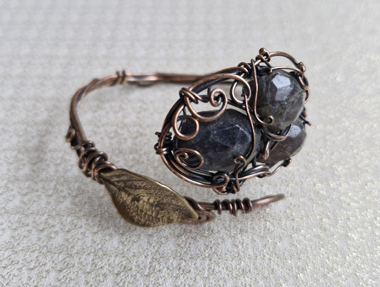 Handcrafted Copper Wire Wrapped Bracelet with Natural Stones
