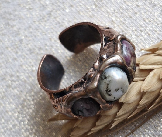 Rings / Adjustable Copper Pearl Tourmaline Larnil Range Adjustable / Circumference (cm) = 6 cm ( 60 mm ) Range Adjustable / Circumference (cm) = 6 cm ( 60 mm )-