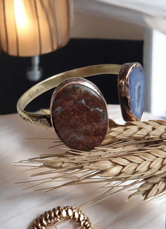 Bracelets / Adjustable Brass Copper Fossil Agate, Jasper Larnil Range adjustable / standard ( wrist size = 19 cm ) Range adjustable / standard ( wrist size = 19 cm )-