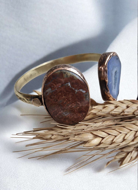 Bracelets / Adjustable Brass Copper Fossil Agate, Jasper Larnil Range adjustable / standard ( wrist size = 19 cm ) Range adjustable / standard ( wrist size = 19 cm )-