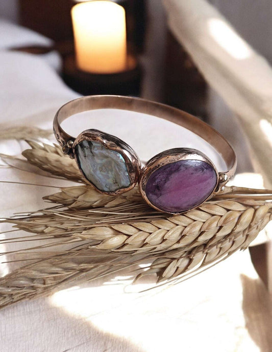 Bracelets / Adjustable Copper Pearl, Kunzite Stone Larnil Range adjustable / standard ( wrist size = 19 cm ) Range adjustable / standard ( wrist size = 19 cm )-