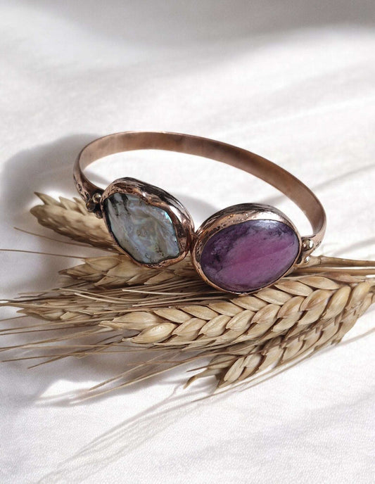 Bracelets / Adjustable Copper Pearl, Kunzite Stone Larnil Range adjustable / standard ( wrist size = 19 cm ) Range adjustable / standard ( wrist size = 19 cm )-