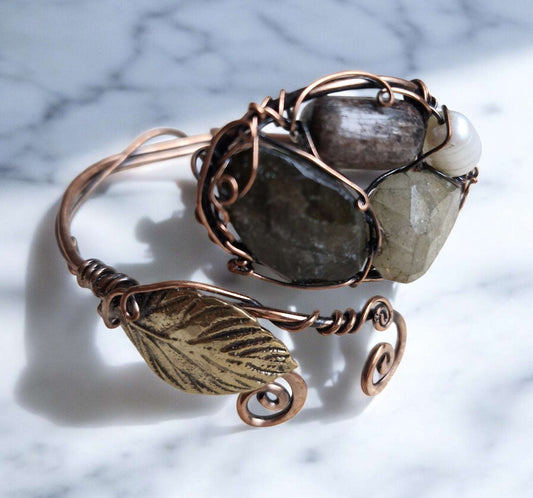 Bracelets / Adjustable Copper Brass Labradorite Tourmaline Moonstone Pearl Larnil Range adjustable / standard ( wrist size = 19 cm ) Range adjustable / standard ( wrist size = 19 cm )-